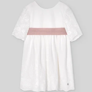 VESTIDO INFANTIL ALGODON BORDADO C/ MANGA CEREMONIA V25