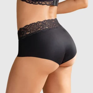 Panty hípster en tela ultraliviana con franja de encaje