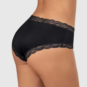 Panty hípster tiro medio en tela lisa y encaje