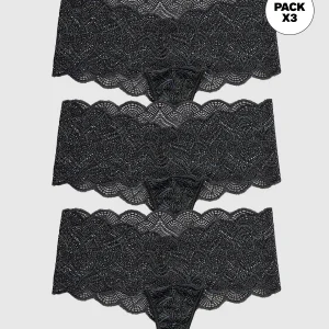 Paquete x 3 panties estilo cachetero en encaje con transparencias y bordes redondeados