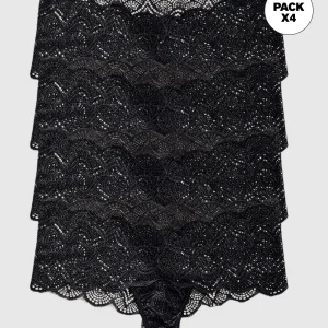 Paquete x 4 panties estilo cachetero en encaje con transparencias y bordes redondeados