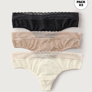 Paquete x3 brasilera en algodón elástico con detalle en encaje
