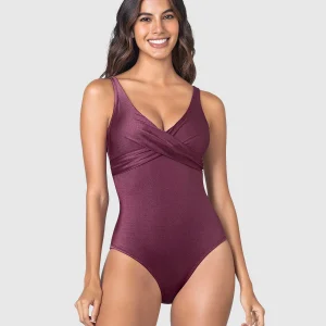 Vestido de baño entero con control de abdomen y tela con brillo