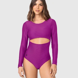 Vestido de baño entero manga larga con abertura en abdomen