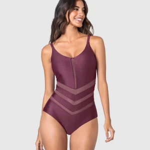 Vestido de baño entero control suave con transparencias y efecto brillo