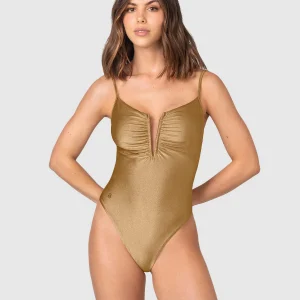 Vestido de baño entero con escote en V profundo y detalle drapeado