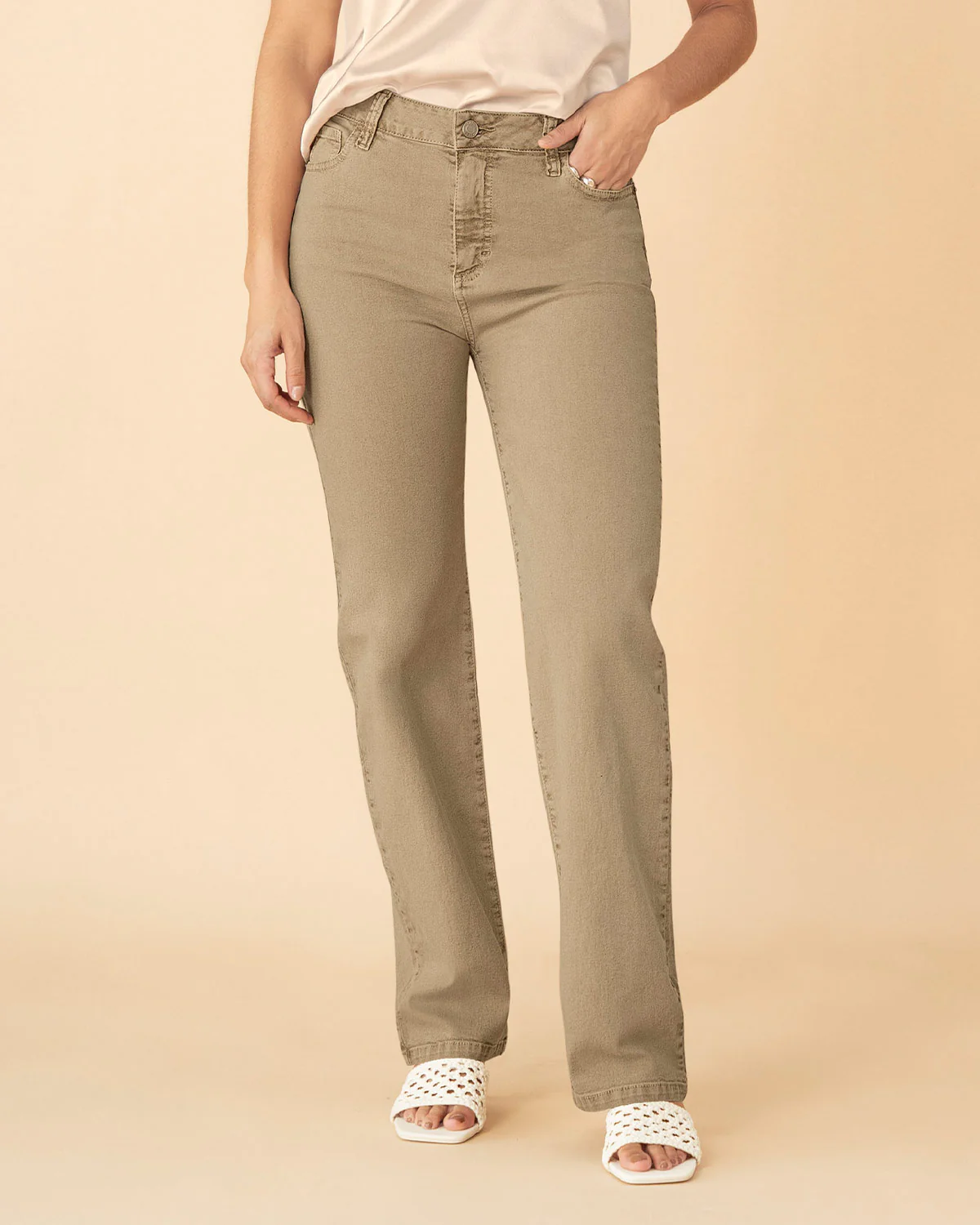 Jean bota recta tiro alto para mujer