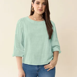 Blusa manga 3/4 con efecto volumen