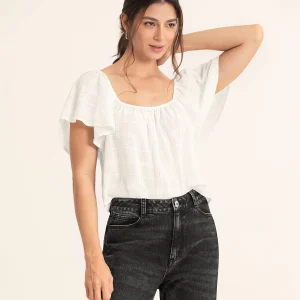 Blusa manga corta de escote cuadrado con recogido