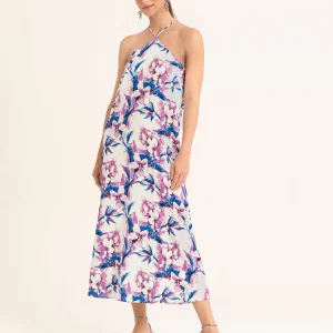 Vestido largo cuello halter de silueta en A