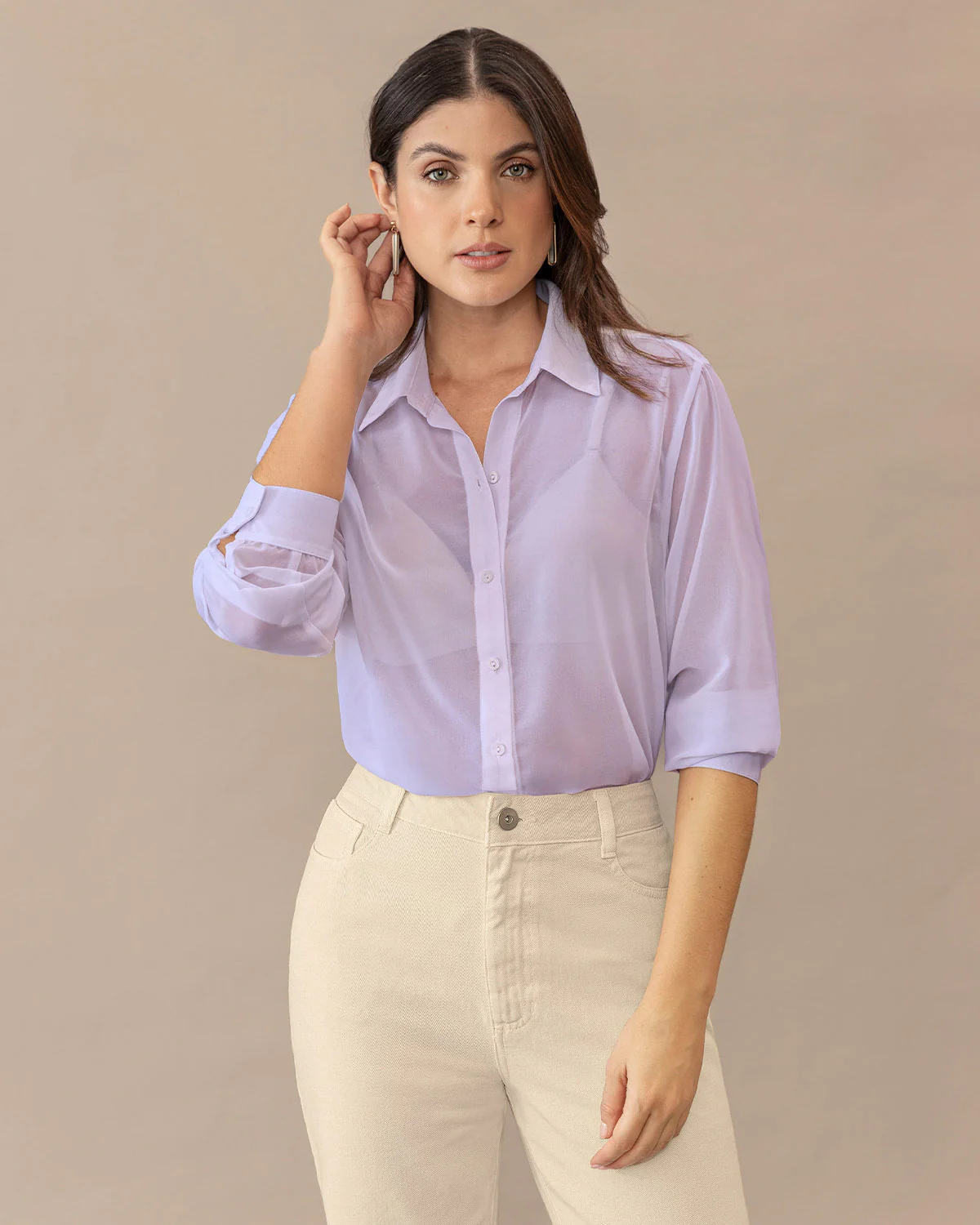 Blusa manga larga elaborada en tela con transparencia - Imagen 9