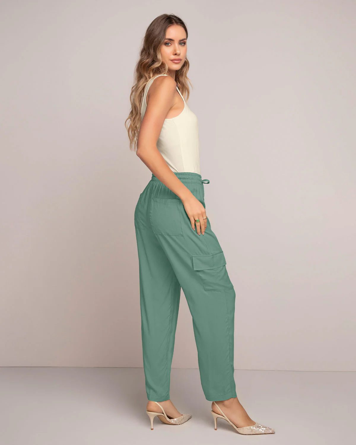 Pantalón recto con elástico y tira en cintura - Imagen 3