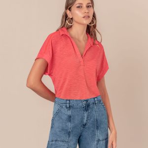 Camiseta manga corta cuello camisero