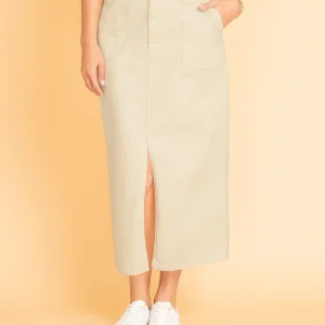 Falda larga en denim con abertura asimétrica en frente