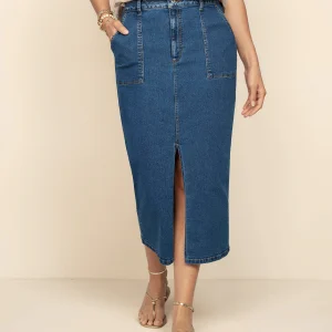Falda larga en denim con abertura en frente