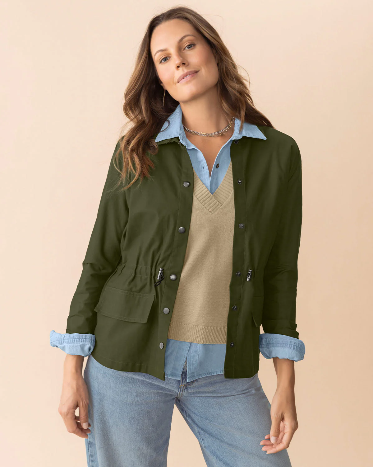 Blusa manga larga de cuello camisero con botones funcionales en frente - Imagen 4