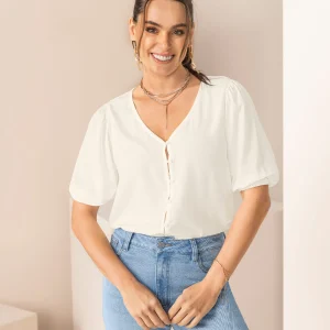 Camiseta manga 3/4 con botones con ojales