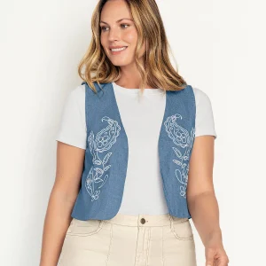Chaleco corto en denim con estampado