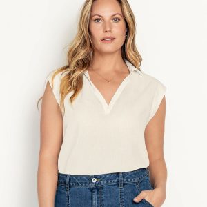 Blusa manga sisa cuello camisero en V