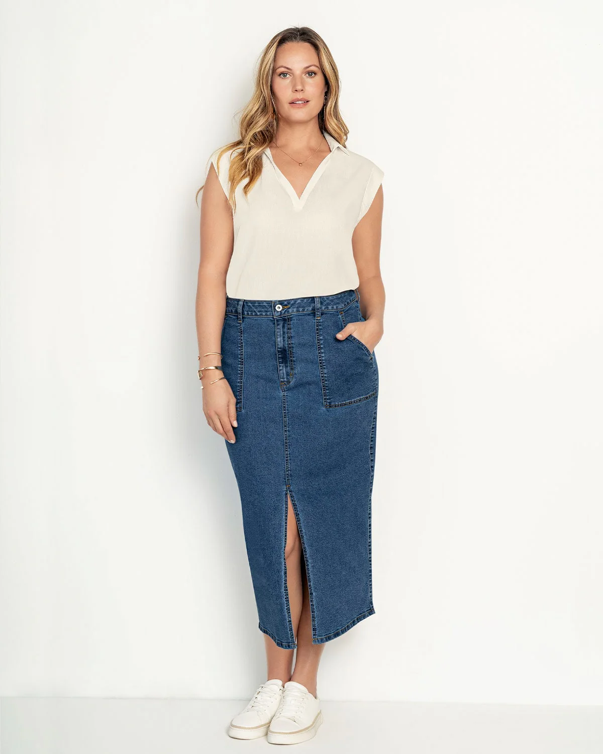 Blusa manga sisa cuello camisero en V - Imagen 3