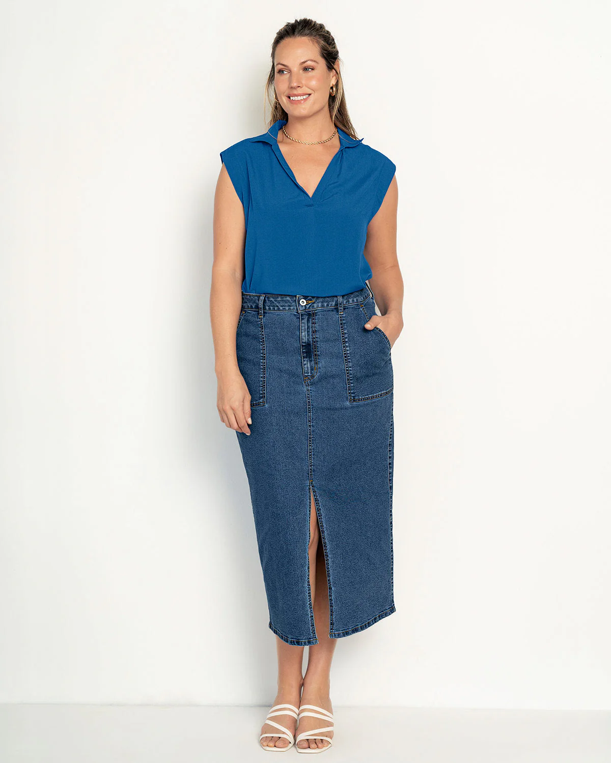 Blusa manga sisa cuello camisero en V - Imagen 6