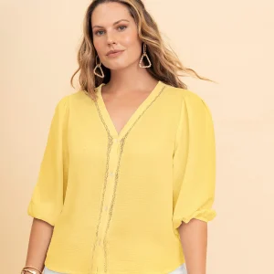 Blusa manga 3/4 en tela craquelada