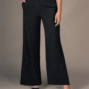 Pantalón bota recta en tela con apliques con brillo