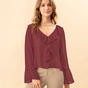 Blusa con bolero en escote en tela con transparencia