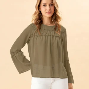 Blusa con recogidos en frente y mangas