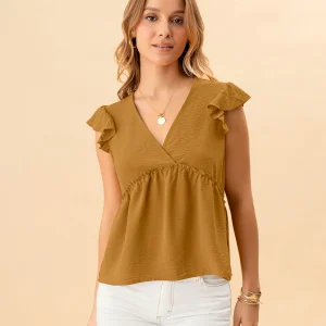 Blusa de mangas con boleros y escote cruzado en V
