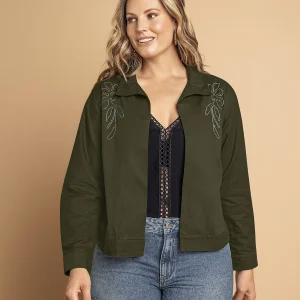 Chaqueta manga larga abierta con detalle bordado