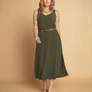 Vestido midi de tiritas con taches decorativos