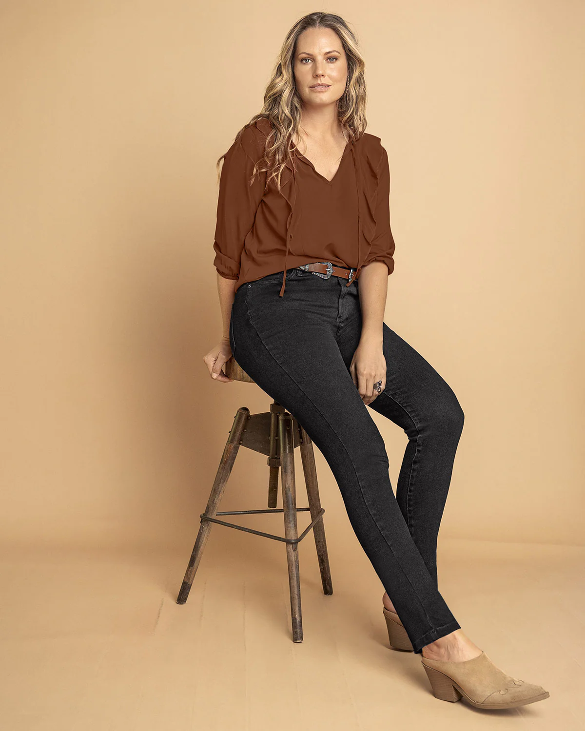 Blusa manga 3/4 con boleros sobrepuestos en frente - Imagen 3