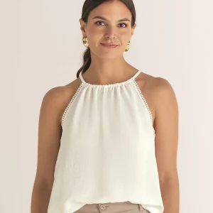 Blusa cuello halter en tela craquelada