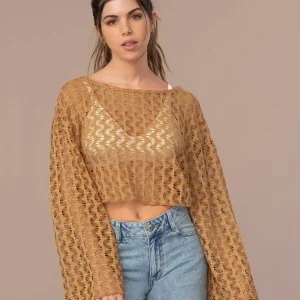 Camiseta crop manga larga con transparencias