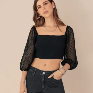 Blusa manga 3/4 en transparencia con textura