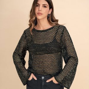 Buzo manga larga tejido con lurex brillante