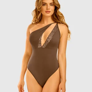 Body de escote asimétrico con encaje Leonisa by Serez