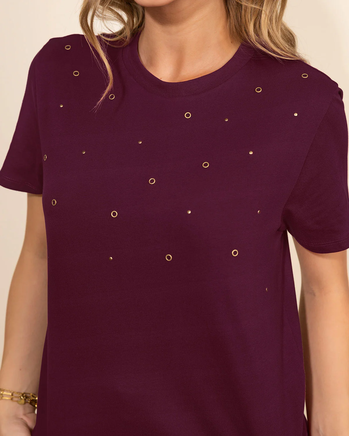 Camiseta manga corta con ojaletes metálicos - Imagen 3