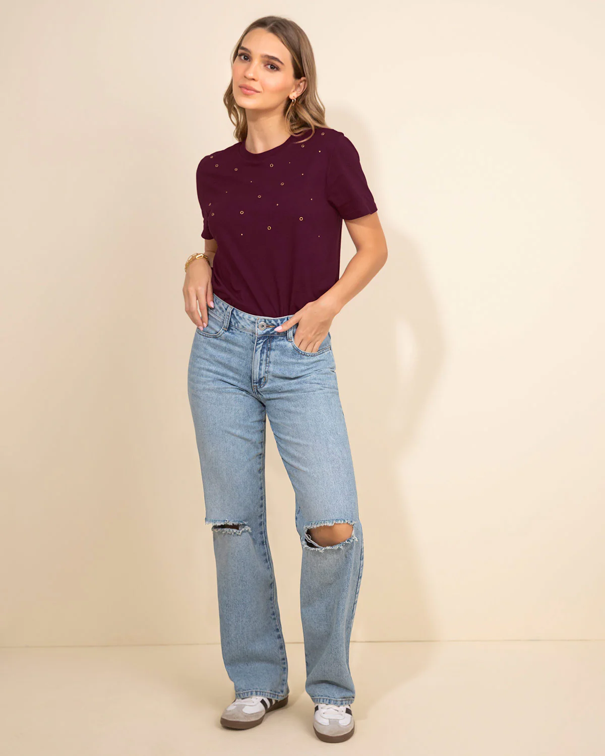 Camiseta manga corta con ojaletes metálicos - Imagen 4