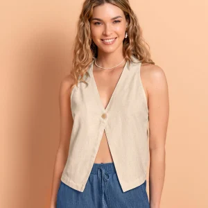 Chaleco manga sisa en tela tipo lino