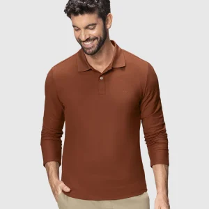 Camiseta tipo polo manga larga con logo bordado en frente