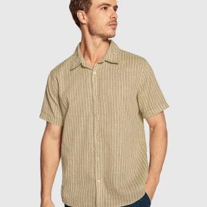 Camisa manga corta de rayas con botones funcionales en frente