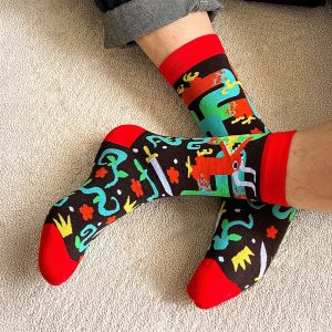 Calcetines divertidos de algodón "sin costuras". DRAGÓN ROJO