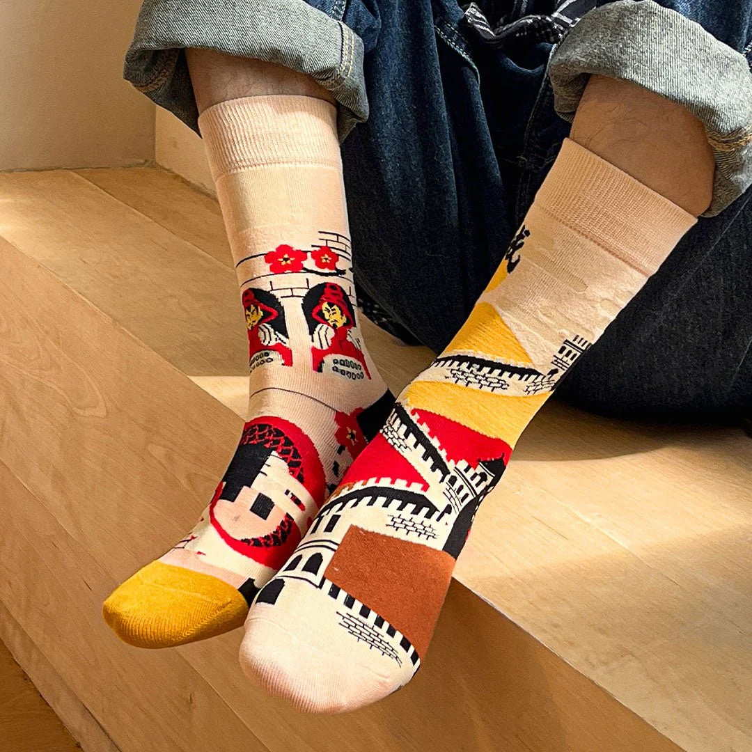 Calcetines divertidos de algodón "sin costuras". LA GRAN MURALLA CHINA - Imagen 4