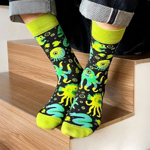 Calcetines divertidos de algodón "sin costuras". MONSTRUOS MARINOS VERDES
