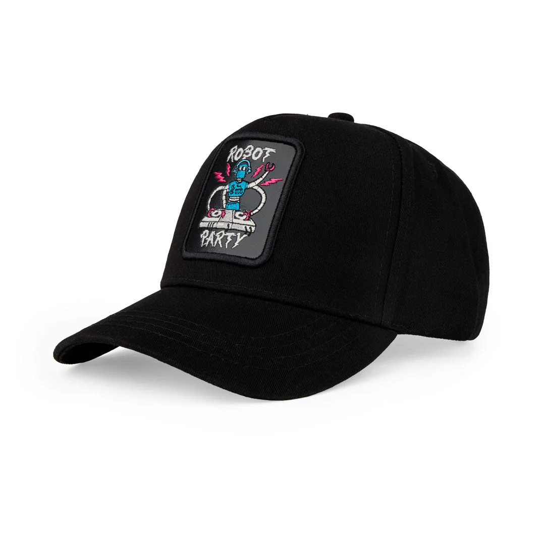Gorra “Robot party” – ¡Fiesta en modo futuro!. Color Negro.