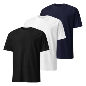 Pack de 3 Camisetas de Color Blanco, Negro y Azul Marino
