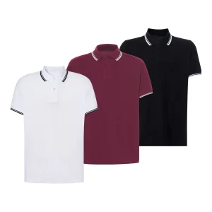 Pack de 3 Polos con Rayas a Contraste de Color Blanco, Burdeos y Negro