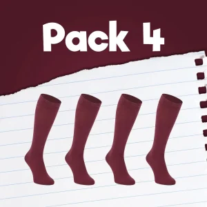 Pack de calcetines colegiales 4 pares media caña de algodón Granate